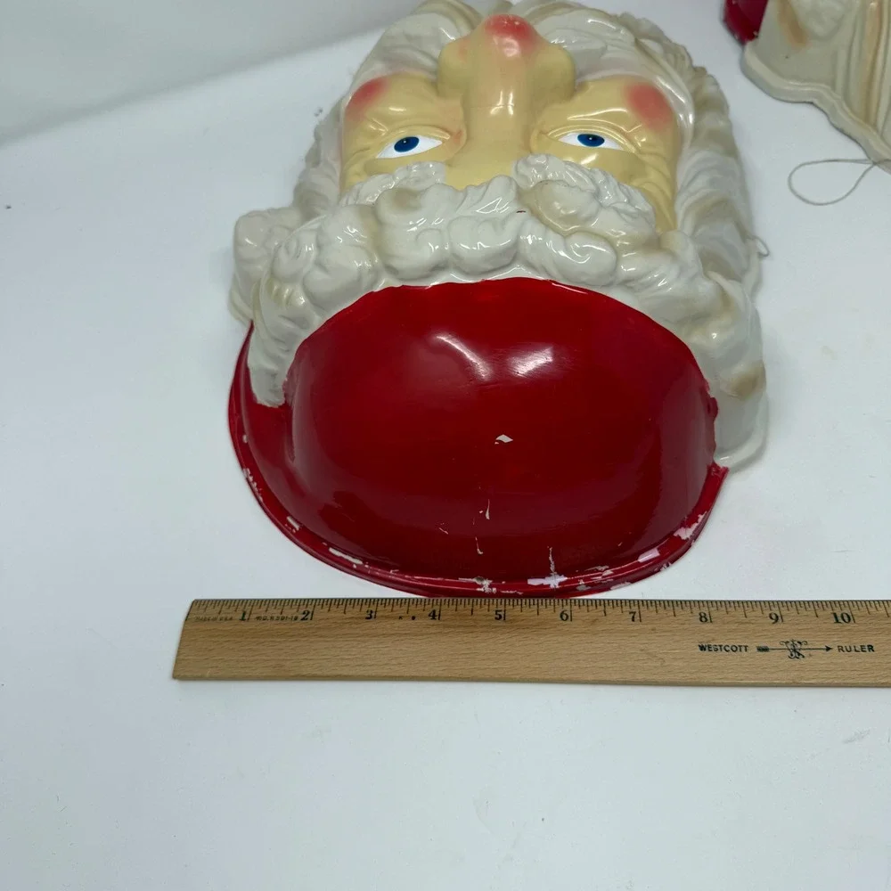 Vintage‎ Plastic Santa Claus Face Mask Thin Plastic Large 12x9x6 Lot of 2